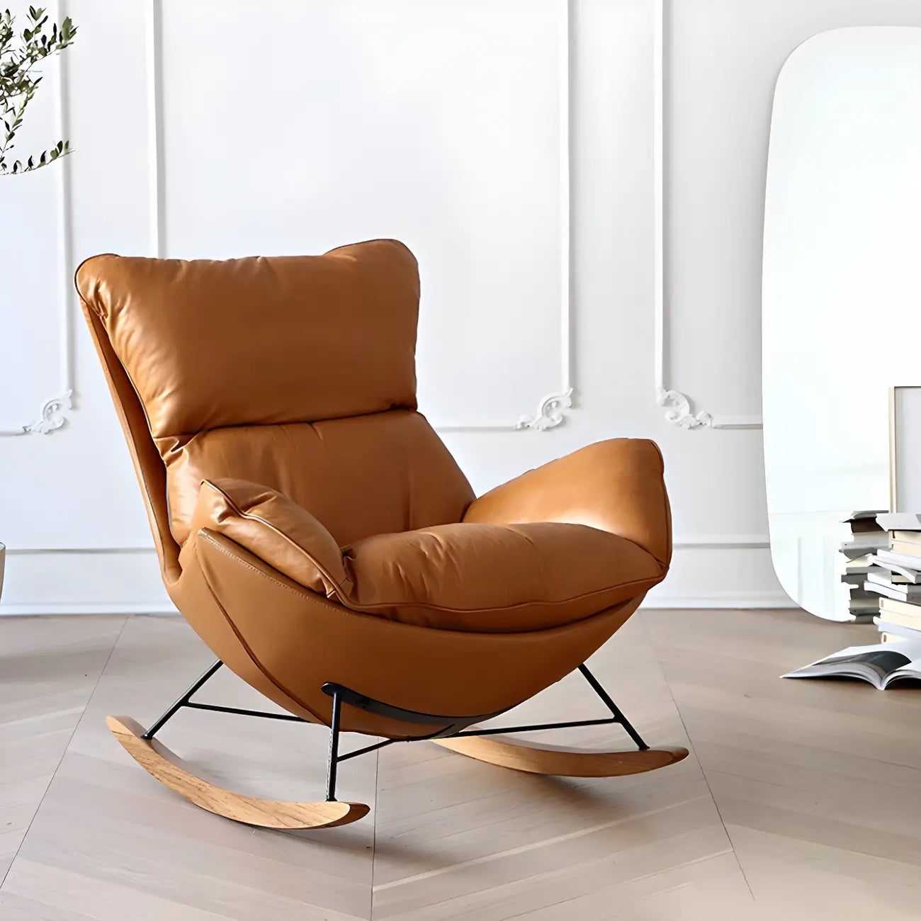 Contemporary Houndstooth Upholstered Rocking Chair for Indoor
