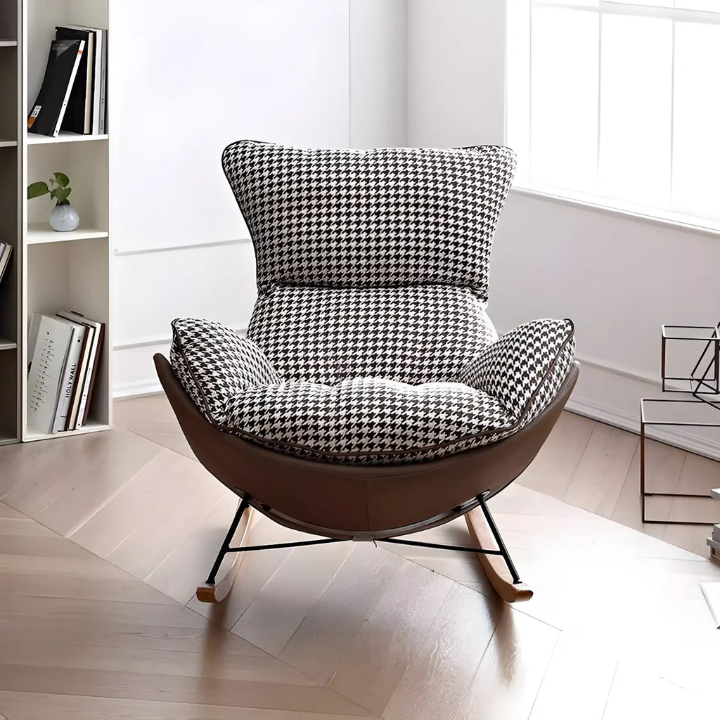 Contemporary Houndstooth Upholstered Rocking Chair for Indoor