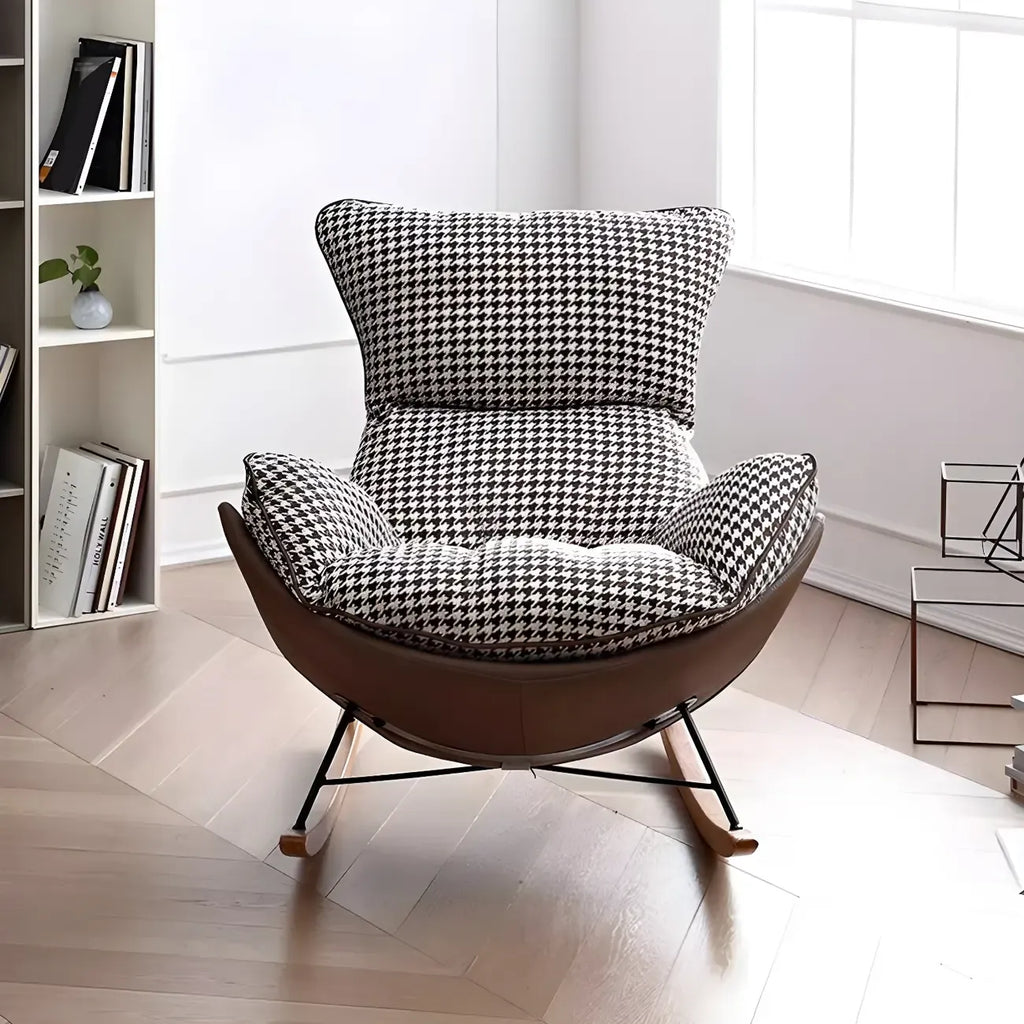 Contemporary Houndstooth Upholstered Rocking Chair for Indoor