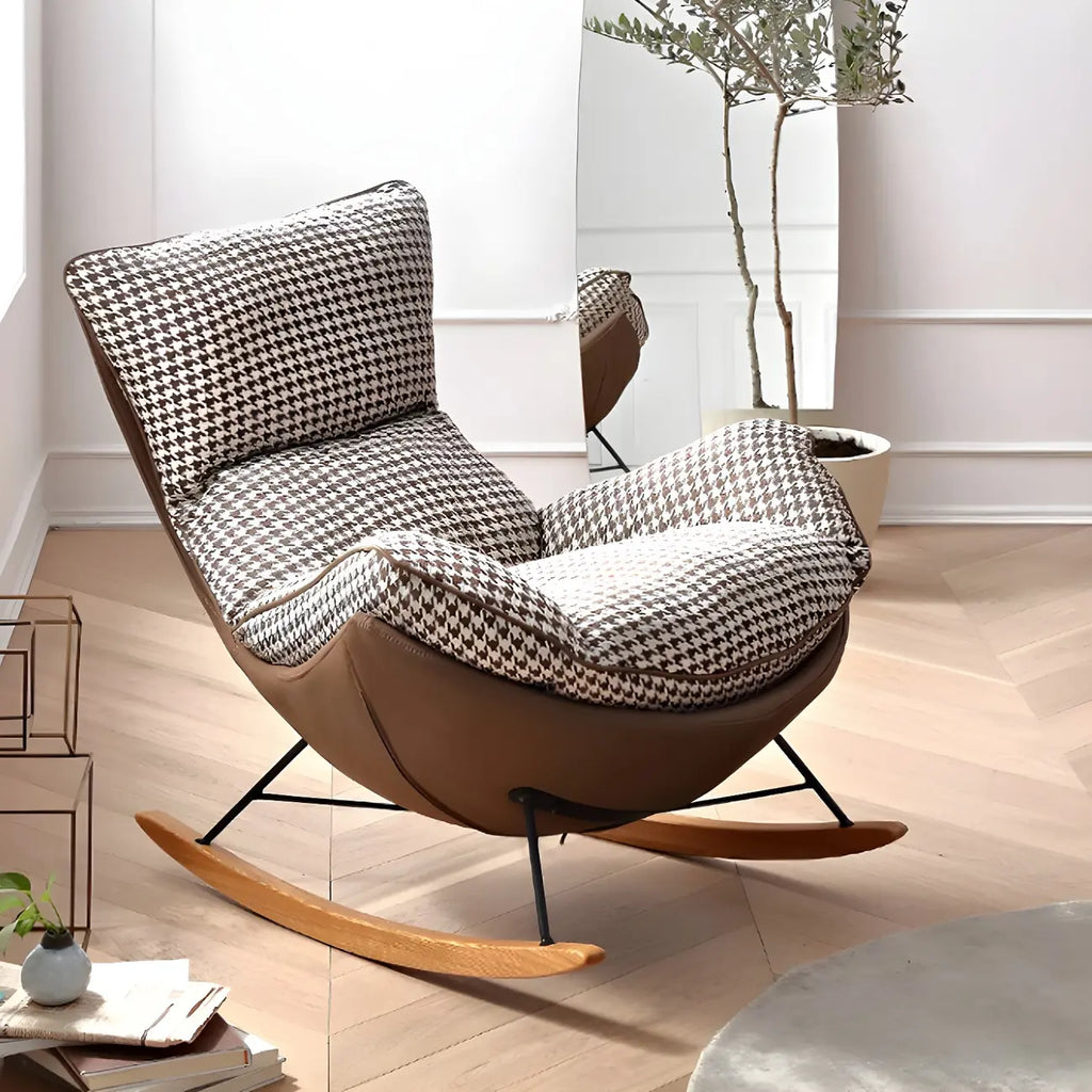 Contemporary Houndstooth Upholstered Rocking Chair for Indoor