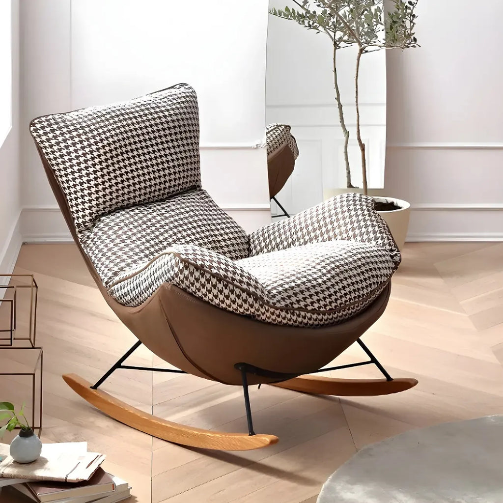Contemporary Houndstooth Upholstered Rocking Chair for Indoor