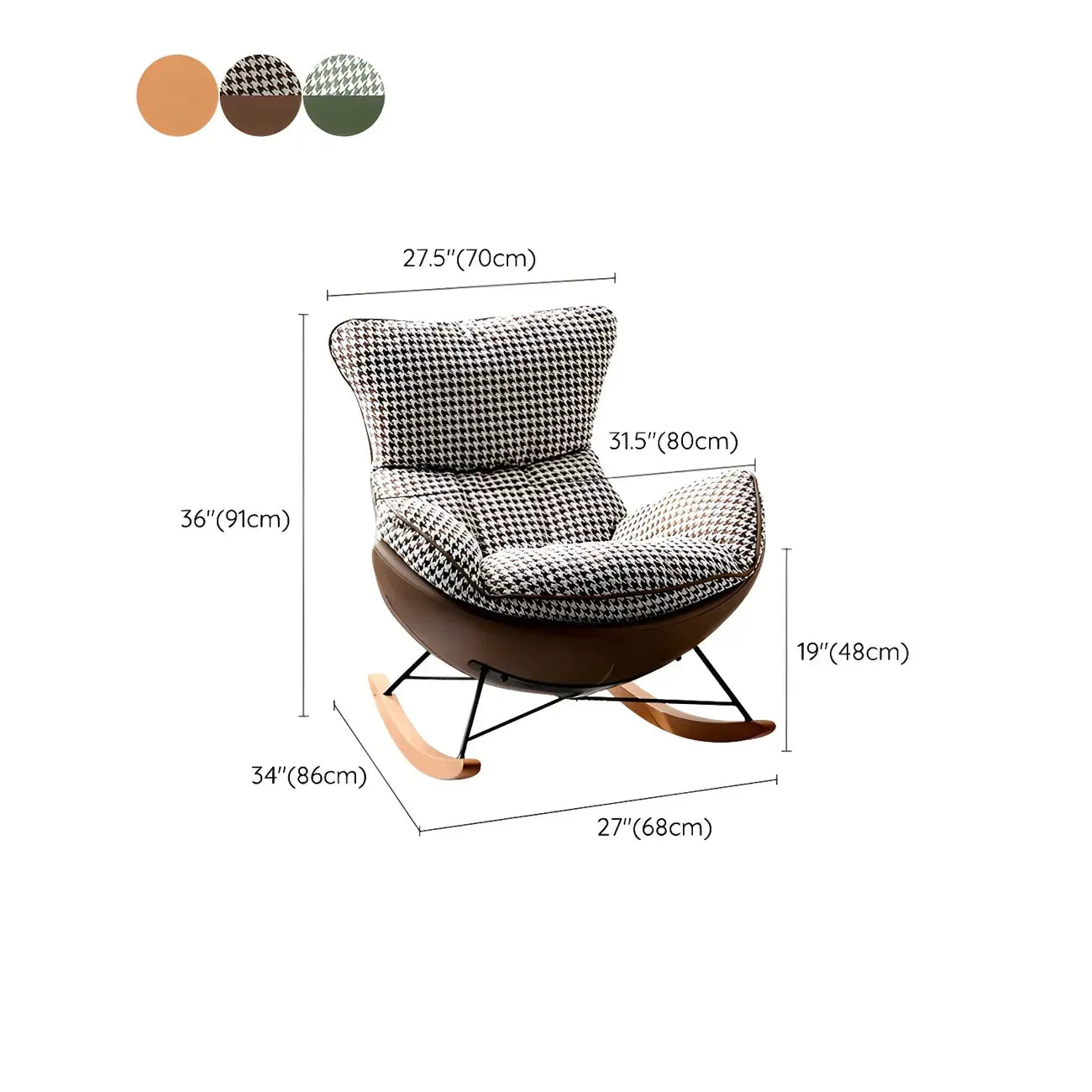 Contemporary Houndstooth Upholstered Rocking Chair for Indoor
