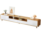 87 Natural White Wood Open Storage TV Stand with Drawers