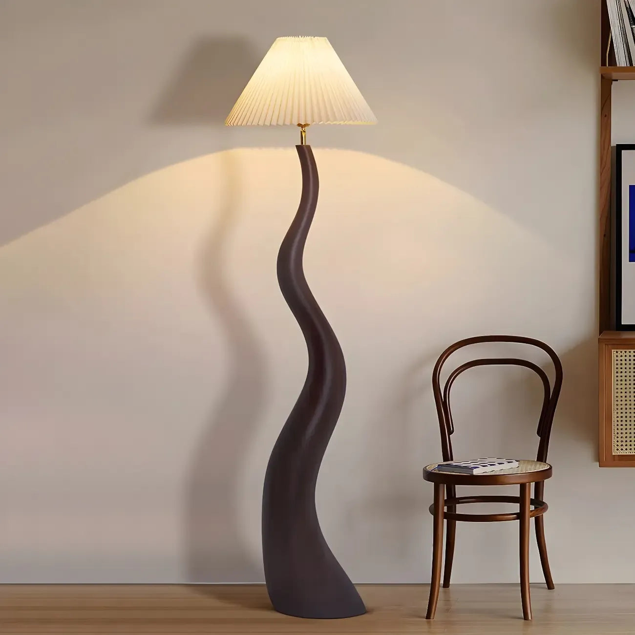 Oriental Resin Fabric Shade Wave Floor Lamp Adjustable