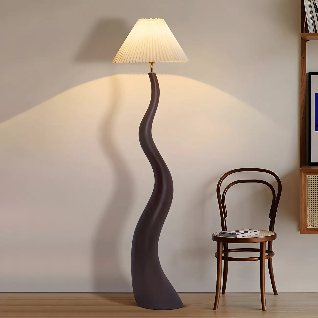 Oriental Resin Fabric Shade Wave Floor Lamp Adjustable
