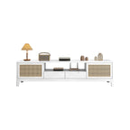 Bohemian White Wood Rattan Mesh TV Stand with Storage