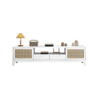 Bohemian White Wood Rattan Mesh TV Stand with Storage