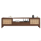 Bohemian White Wood Rattan Mesh TV Stand with Storage