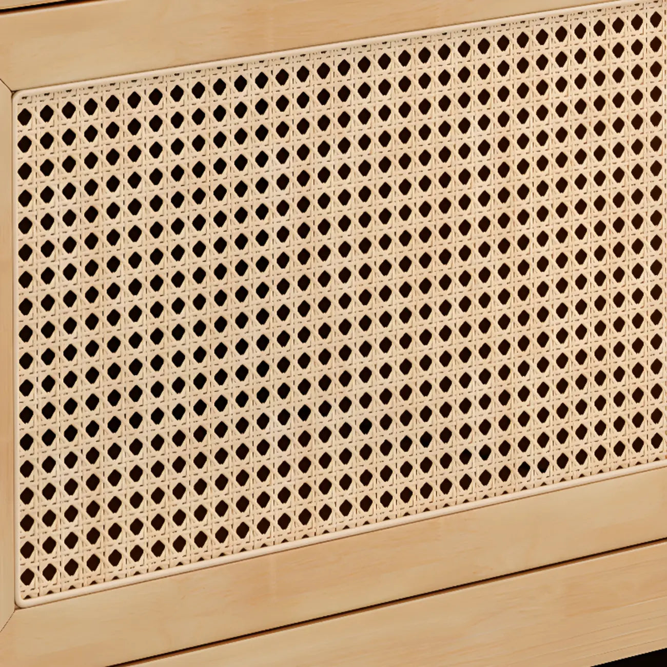 Bohemian White Wood Rattan Mesh TV Stand with Storage