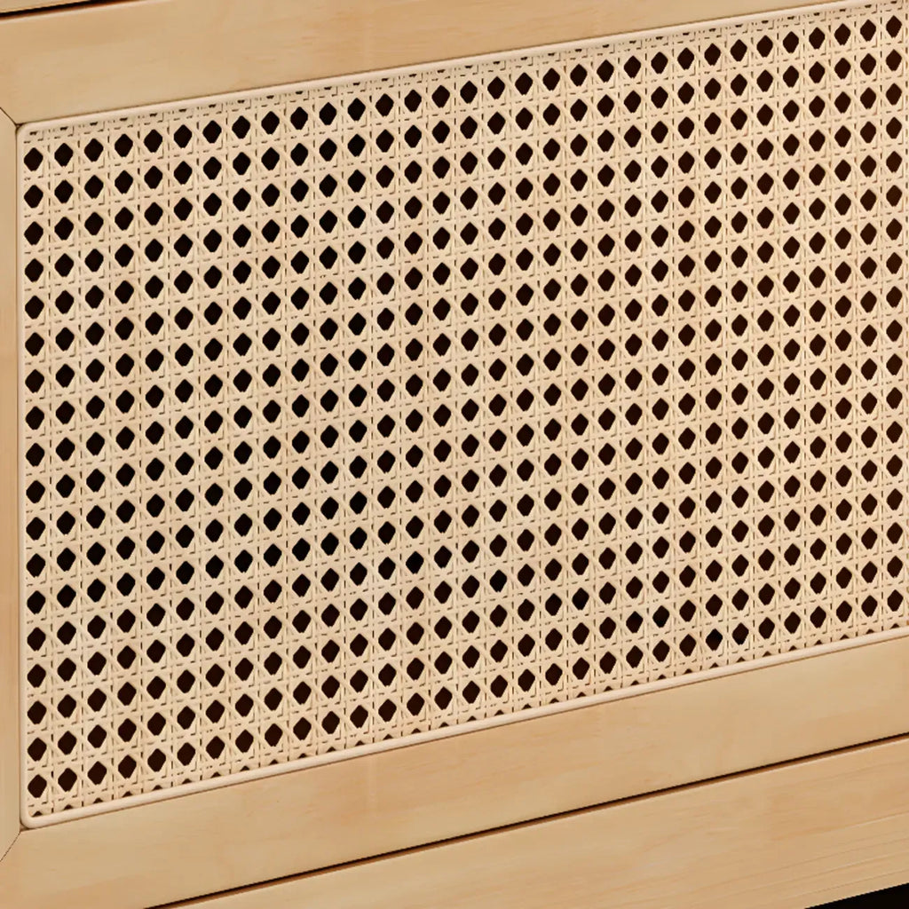 Bohemian White Wood Rattan Mesh TV Stand with Storage