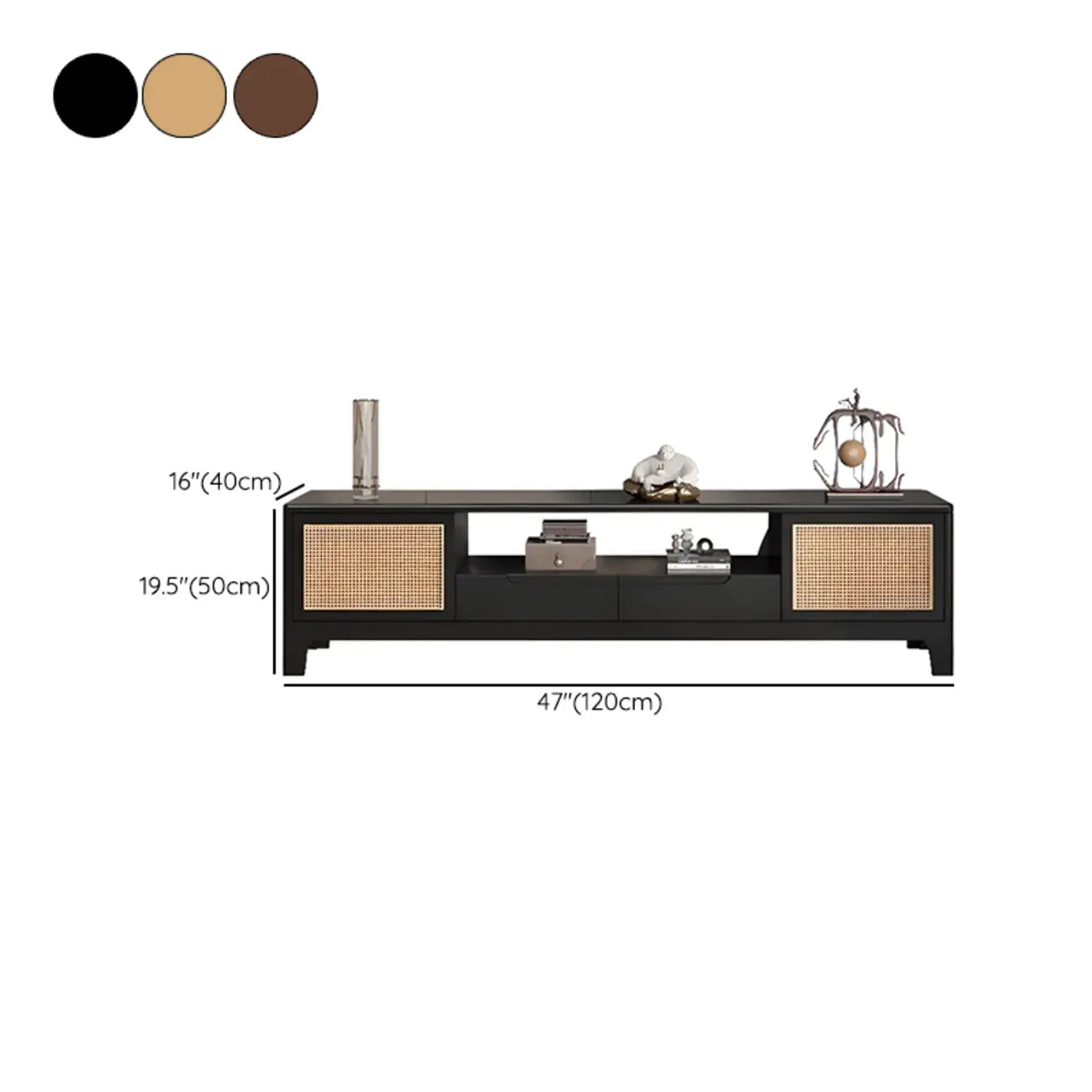 Bohemian White Wood Rattan Mesh TV Stand with Storage