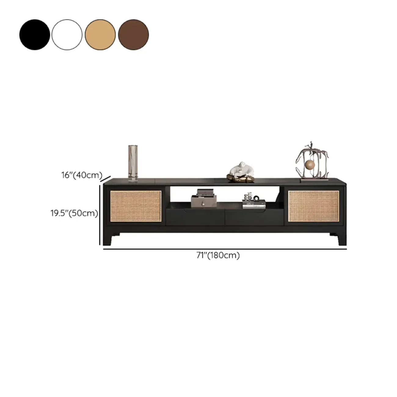 Bohemian White Wood Rattan Mesh TV Stand with Storage