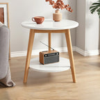 2-Tier Round Wood End Table for Living Room with Storage