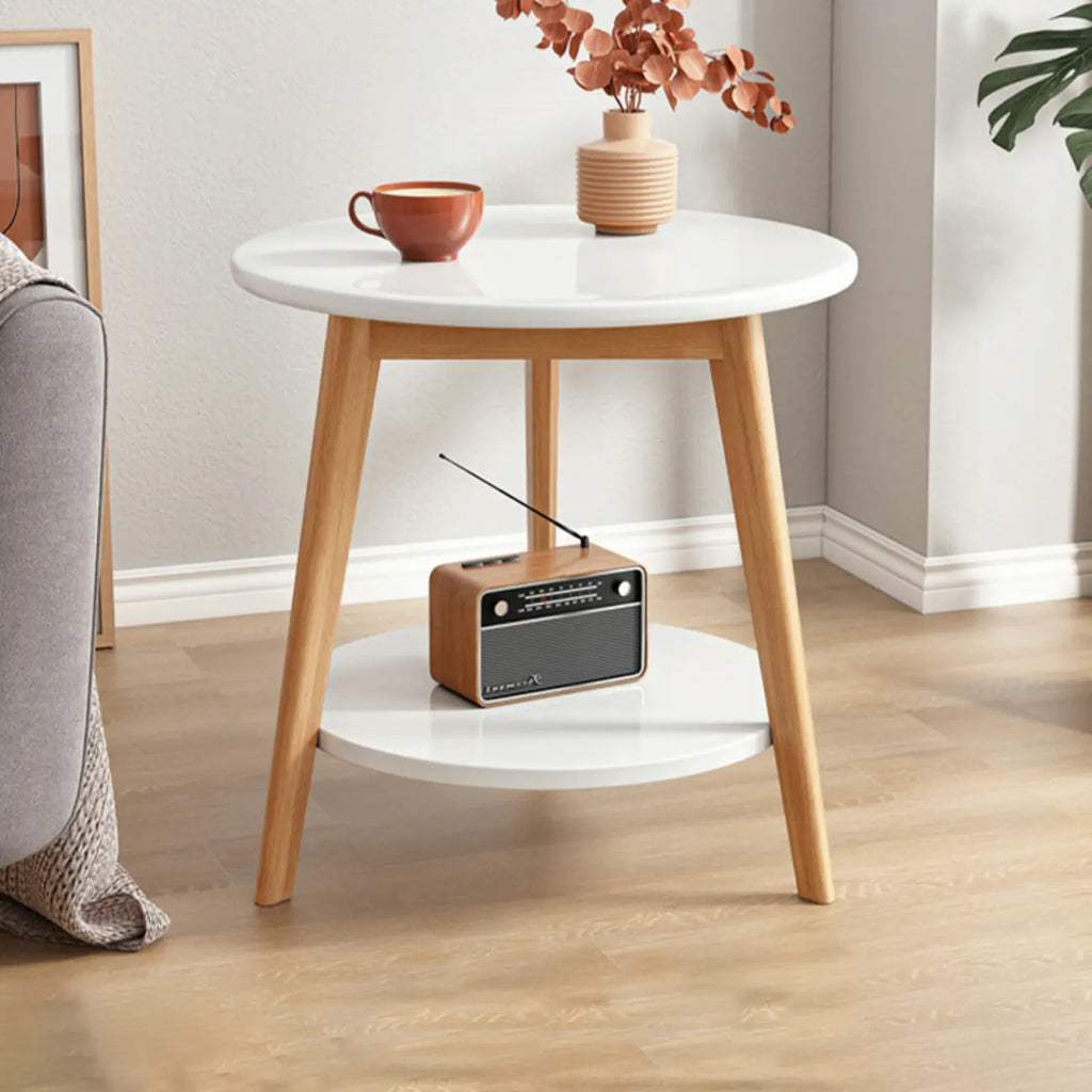2-Tier Round Wood End Table for Living Room with Storage