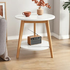 2-Tier Round Wood End Table for Living Room with Storage
