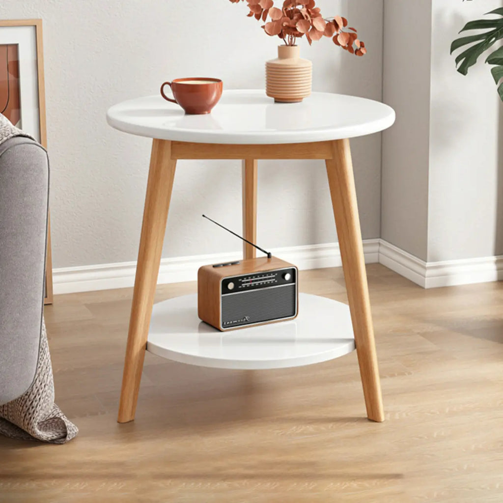 2-Tier Round Wood End Table for Living Room with Storage
