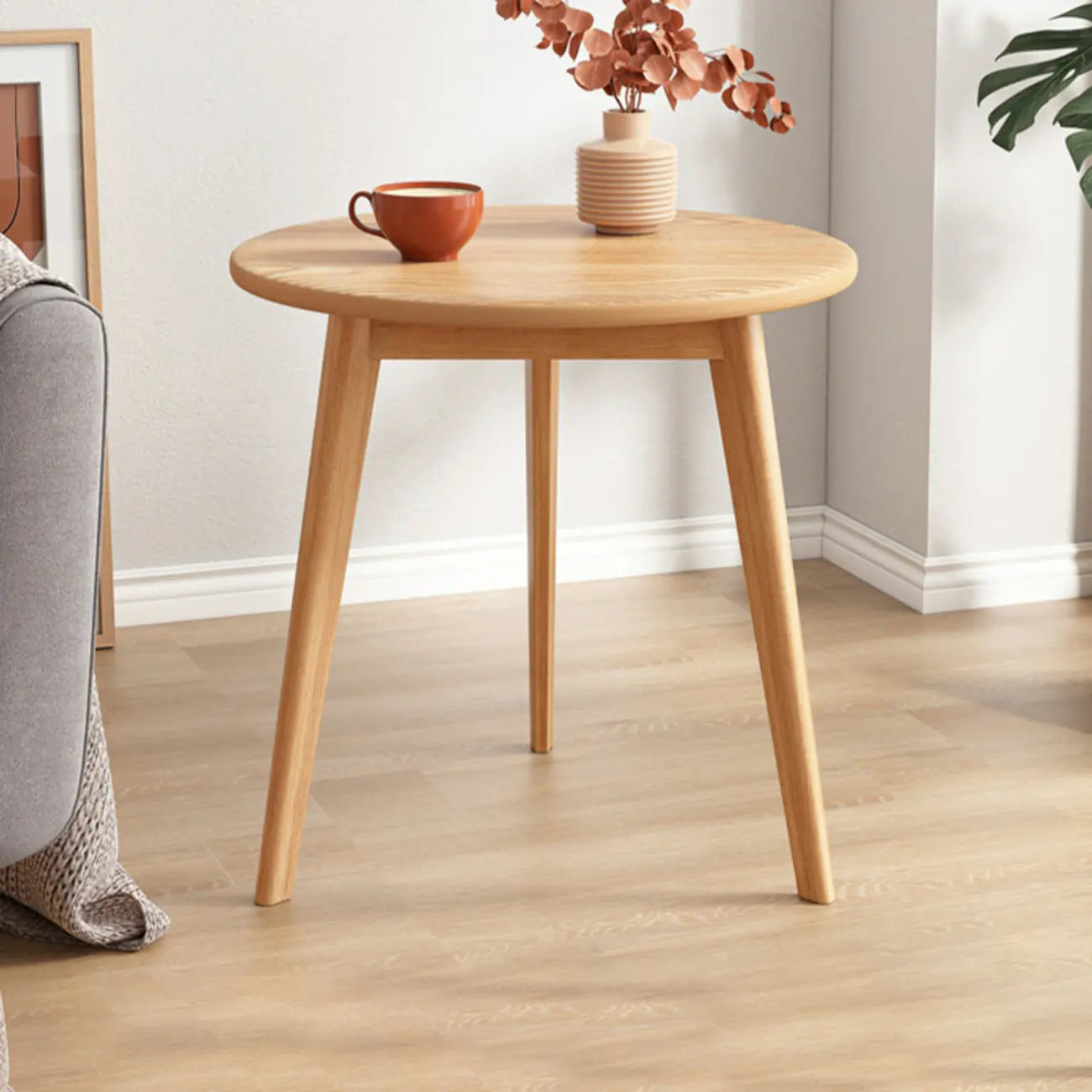 2-Tier Round Wood End Table for Living Room with Storage