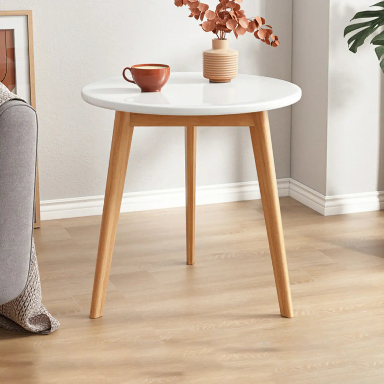 2-Tier Round Wood End Table for Living Room with Storage