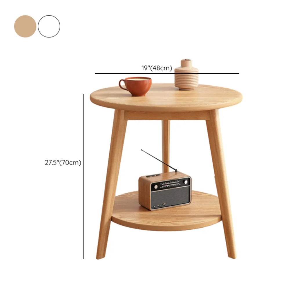 2-Tier Round Wood End Table for Living Room with Storage