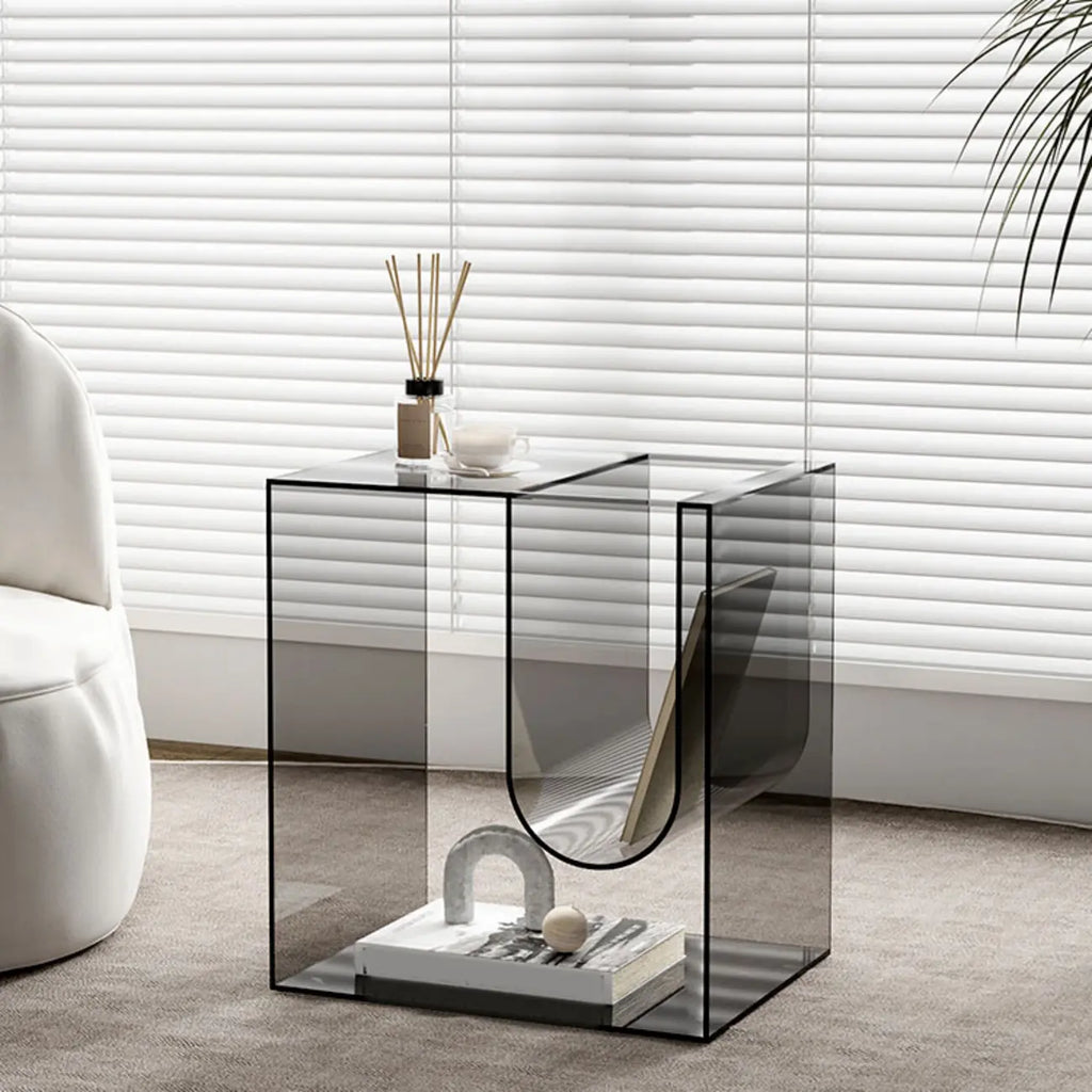 Stylish Gray Acrylic Side Table with Magazine Rack