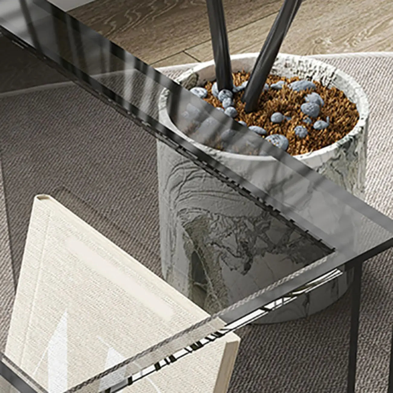 Stylish Gray Acrylic Side Table with Magazine Rack