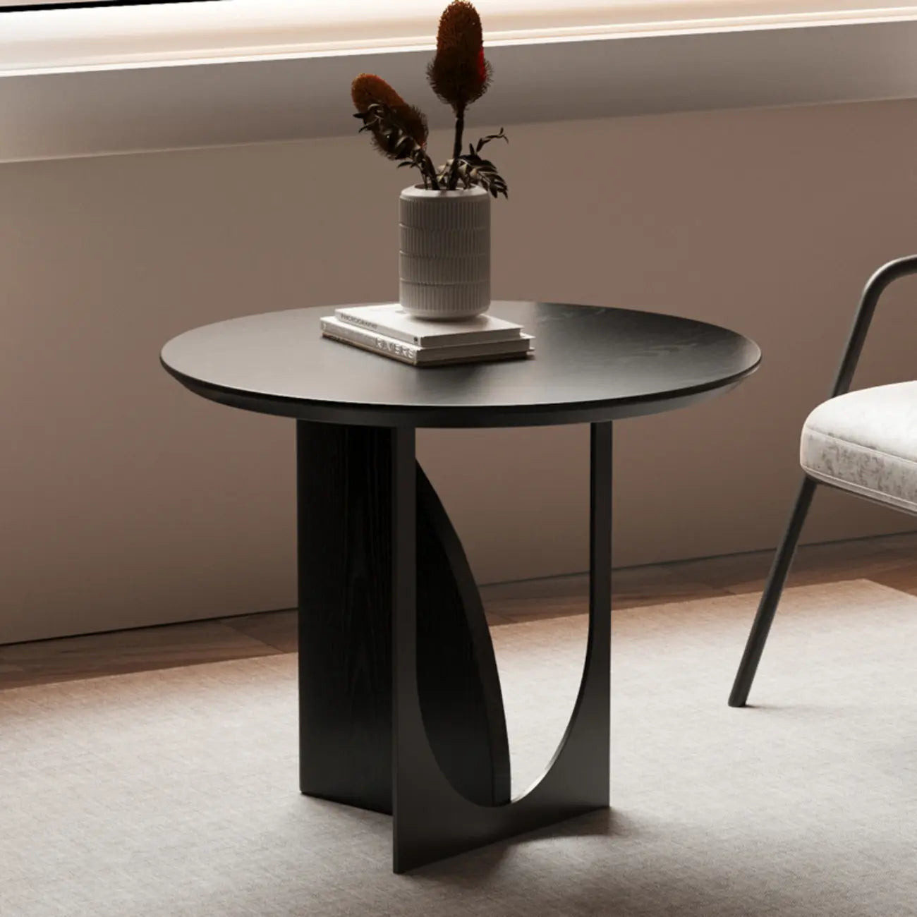Stylish Round Black Wood End Table for Living Room