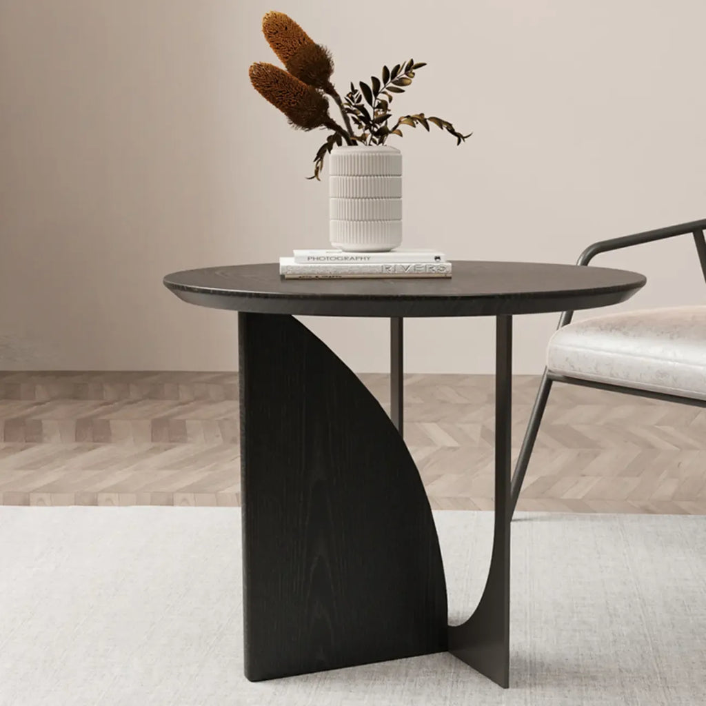 Stylish Round Black Wood End Table for Living Room