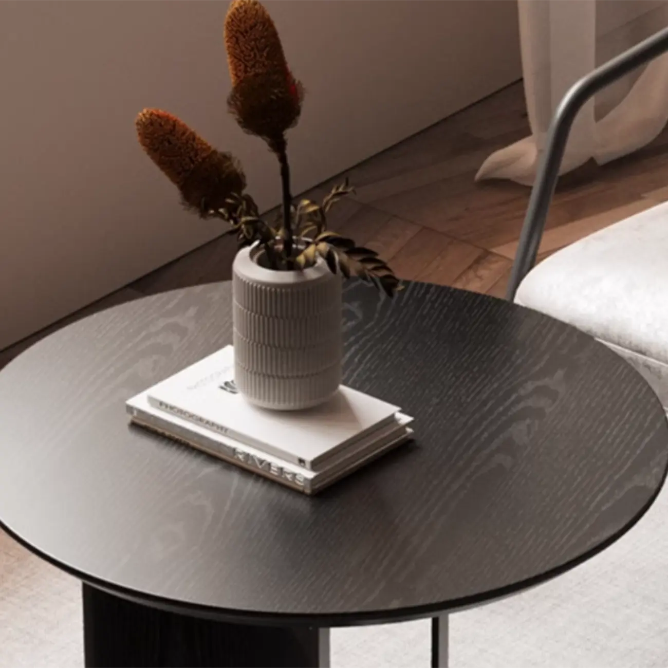 Stylish Round Black Wood End Table for Living Room
