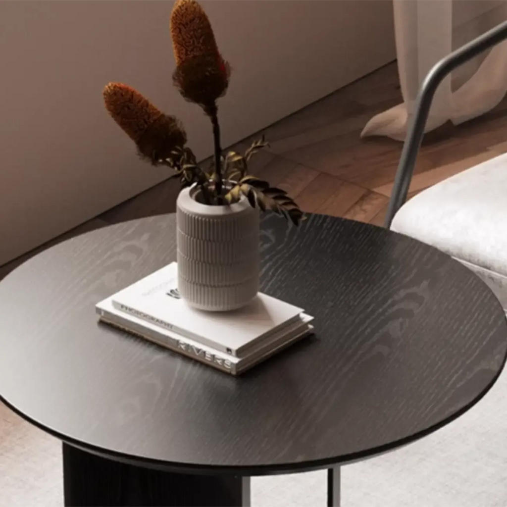 Stylish Round Black Wood End Table for Living Room