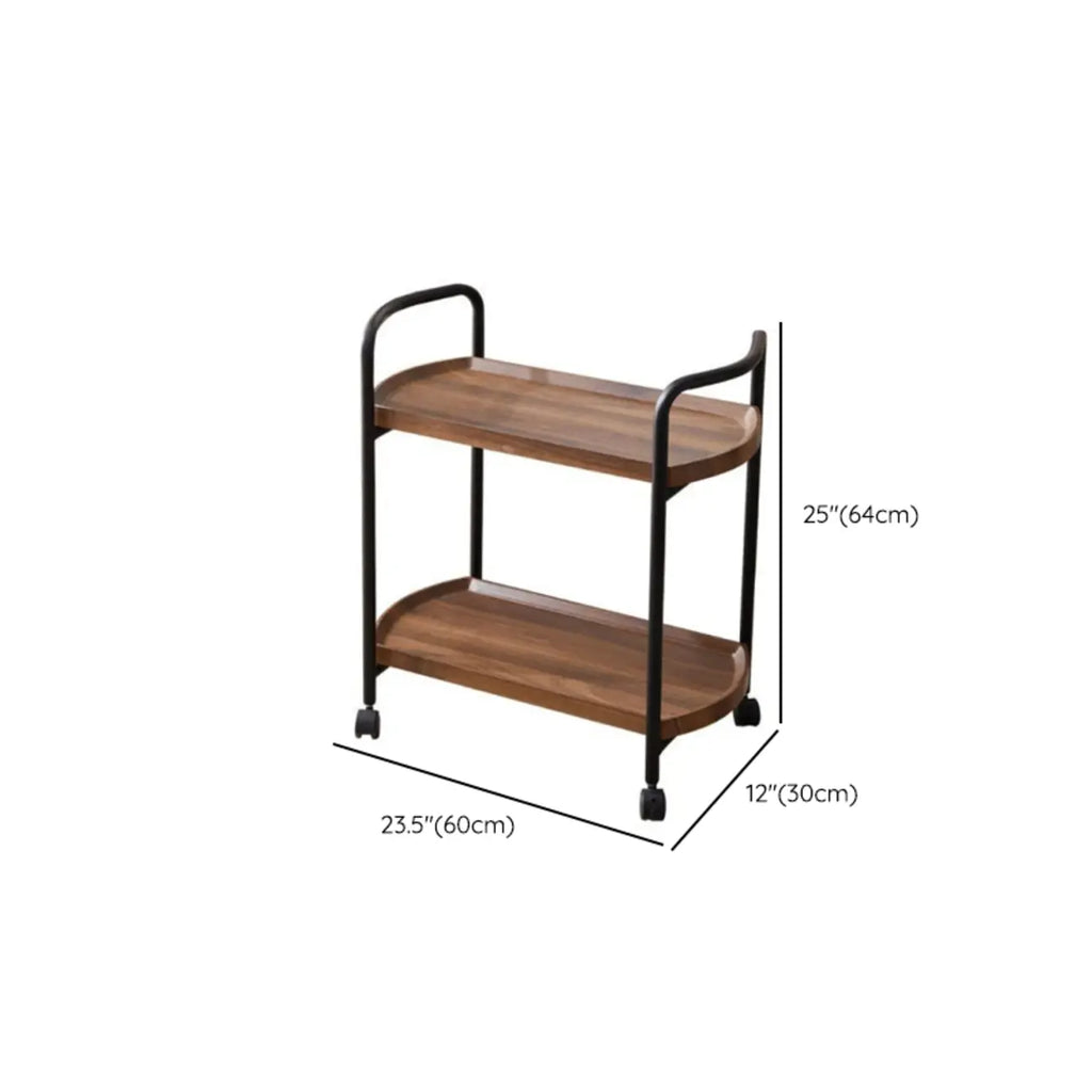 2-Tier C-Shaped Brown Wooden End Table with Storage