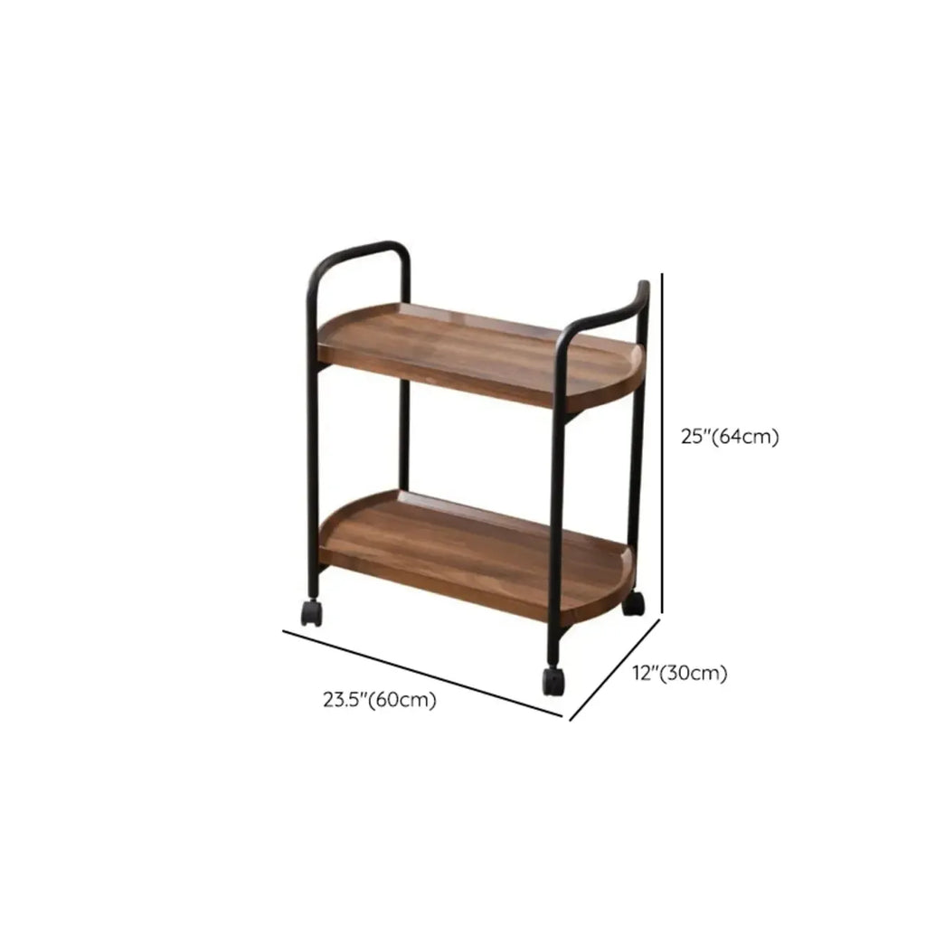 2-Tier C-Shaped Brown Wooden End Table with Storage