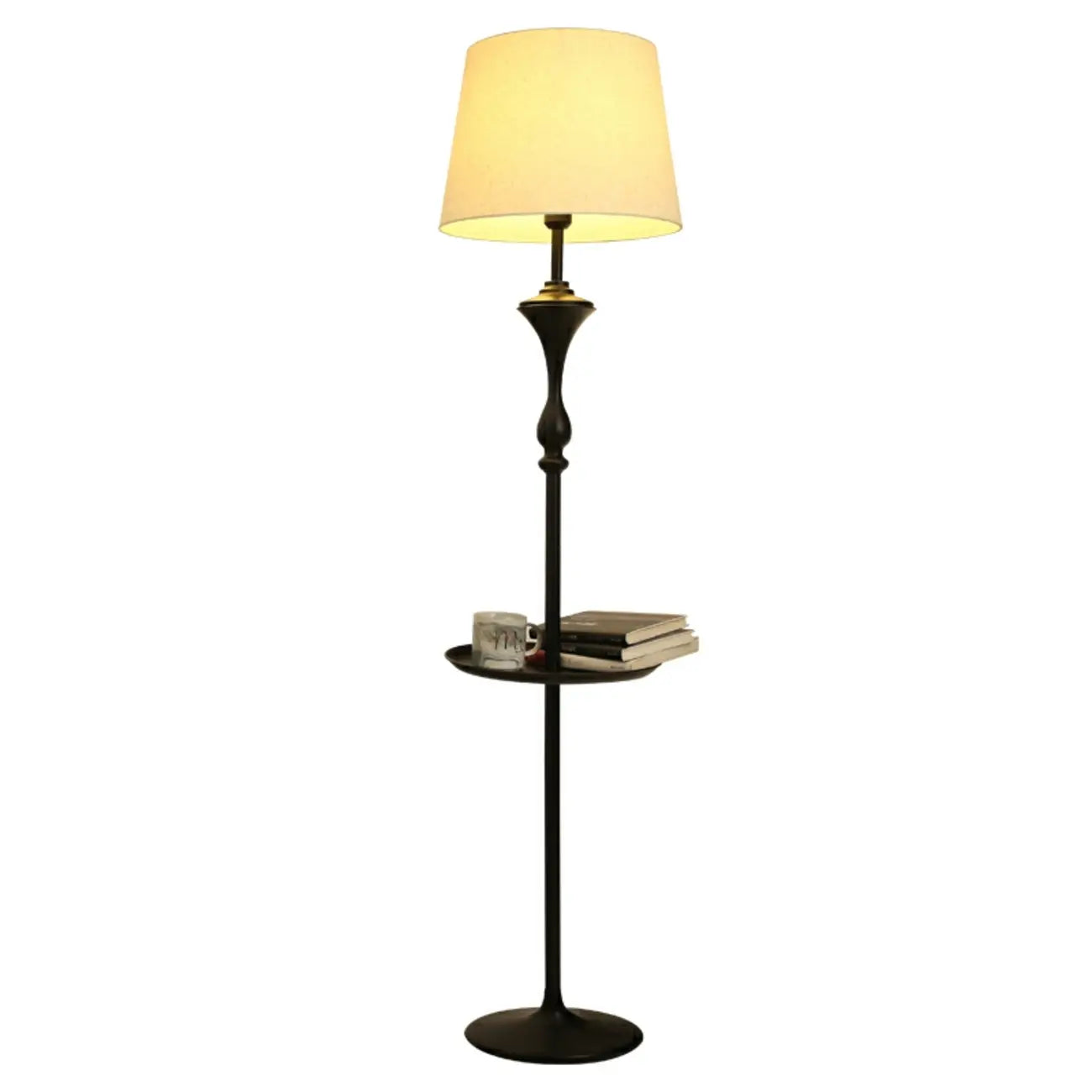 Modern Black Metal Table Floor Lamp with Beige Fabric Shade