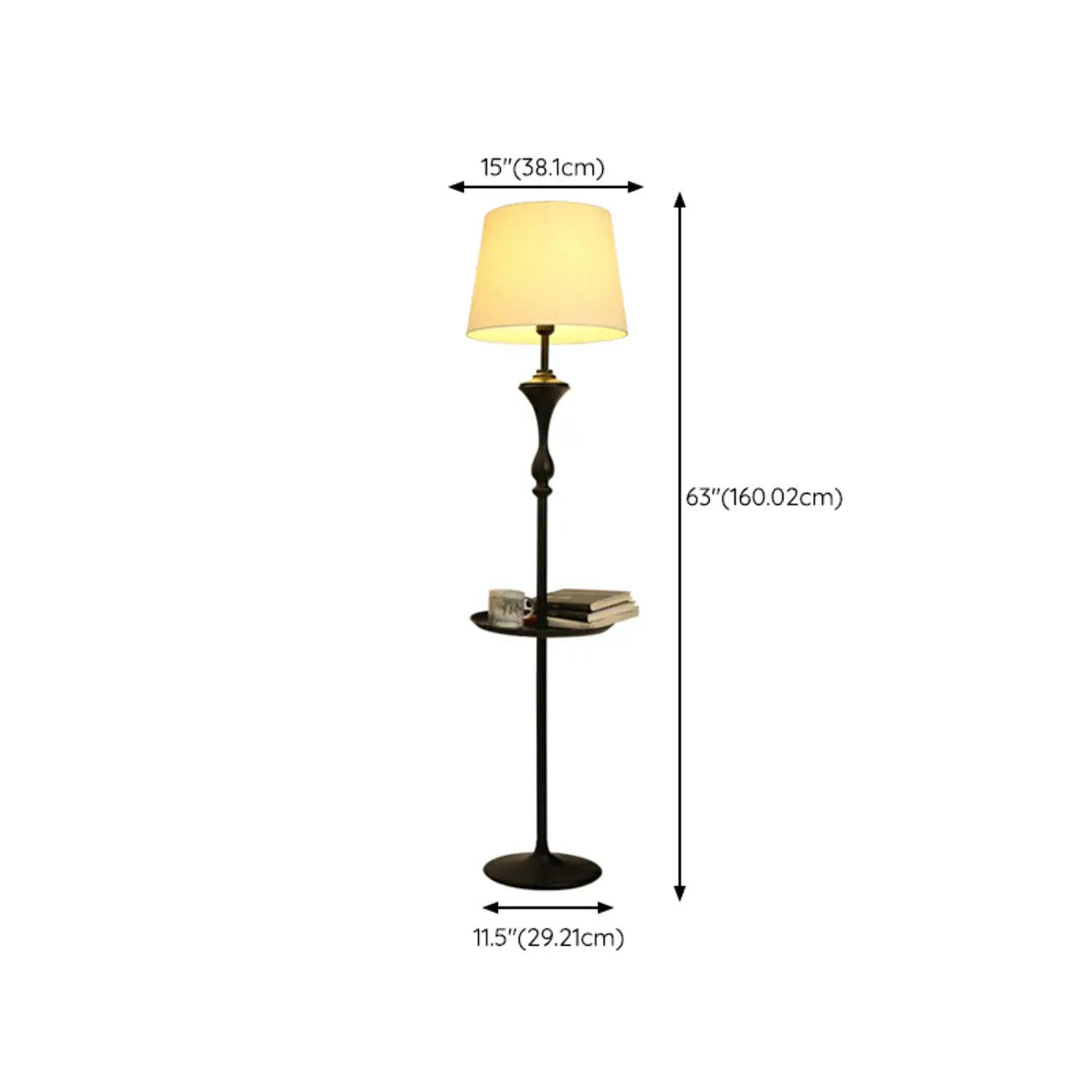 Modern Black Metal Table Floor Lamp with Beige Fabric Shade