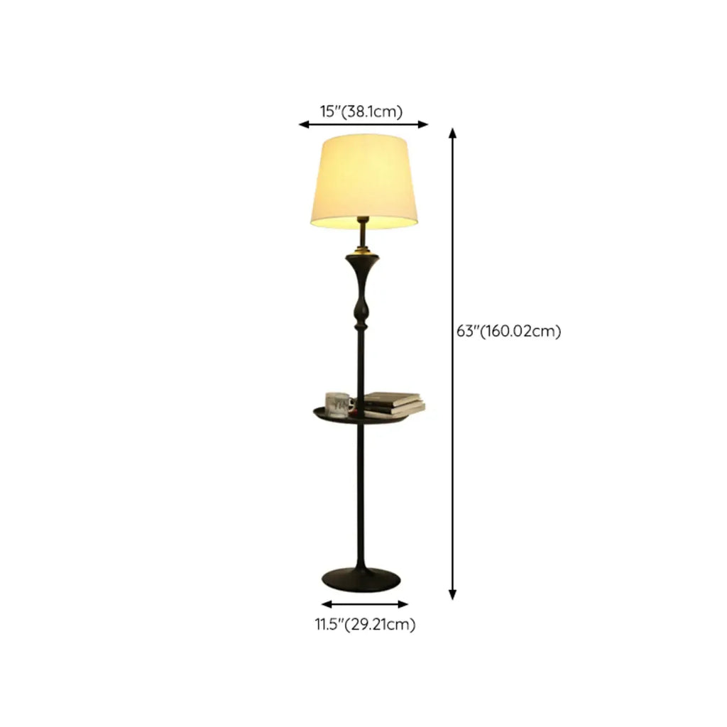Modern Black Metal Table Floor Lamp with Beige Fabric Shade