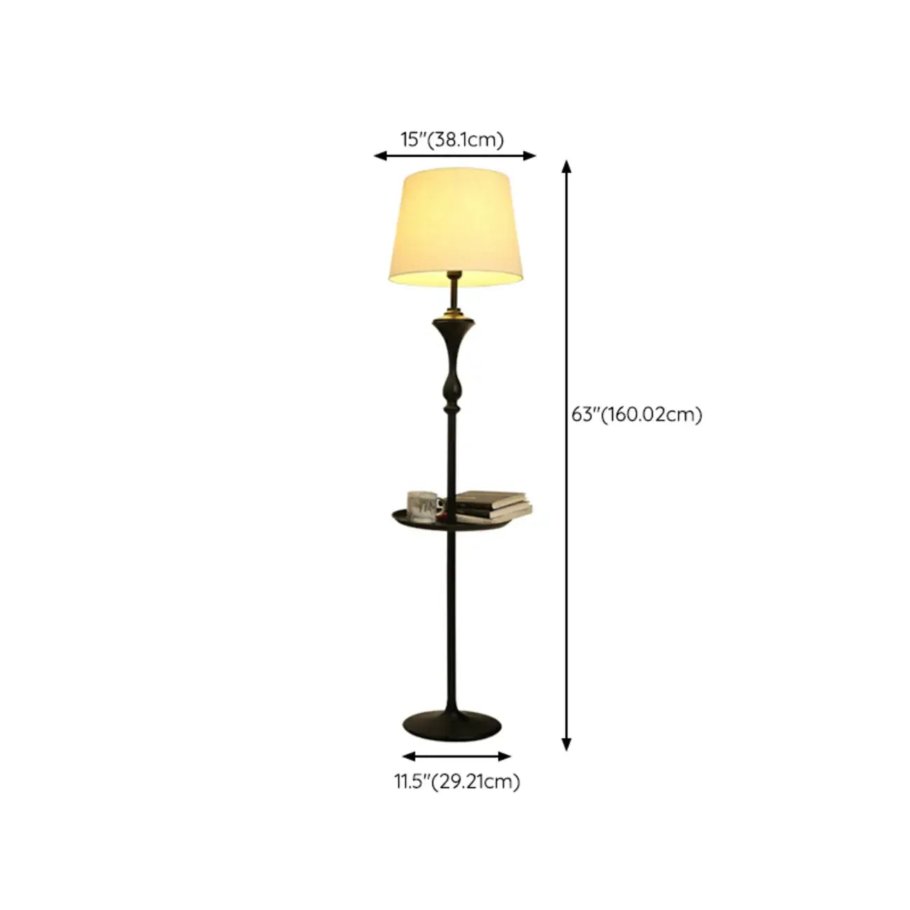 Modern Black Metal Table Floor Lamp with Beige Fabric Shade