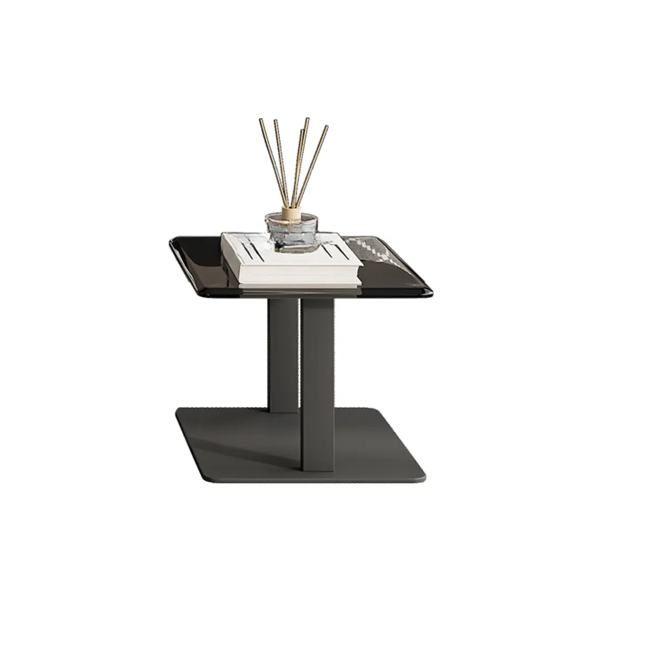 Modern Black Square Coffee Table with Drawers for Living Room