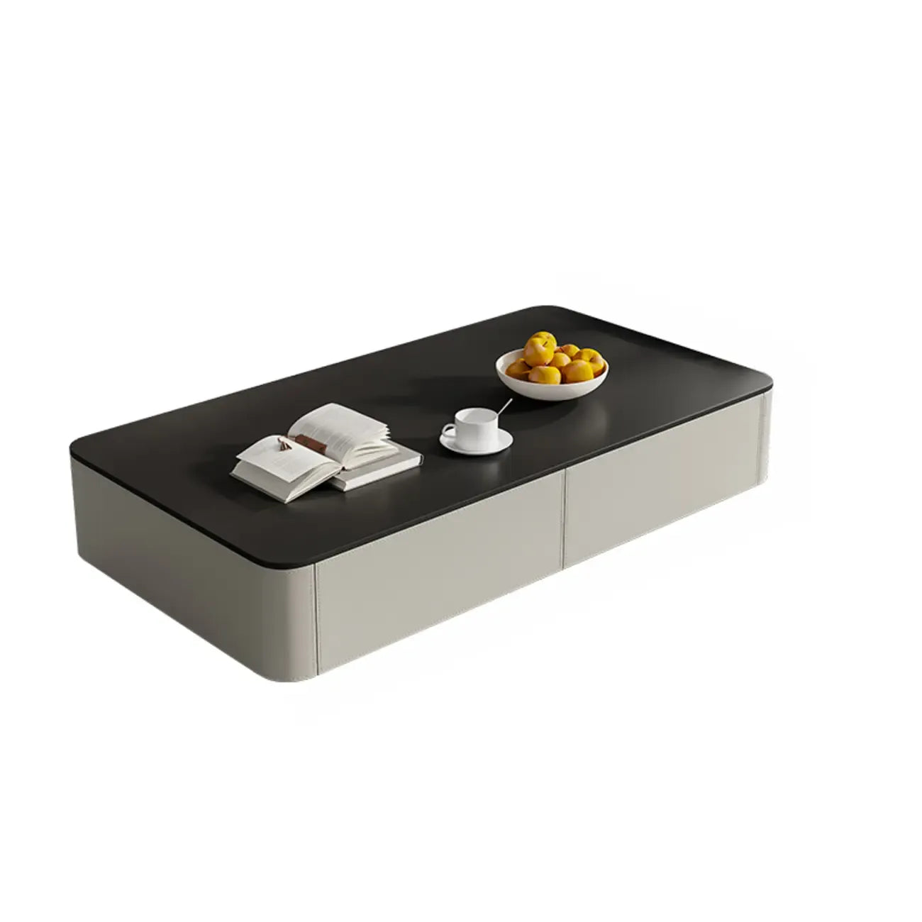 Modern Black Square Coffee Table with Drawers for Living Room