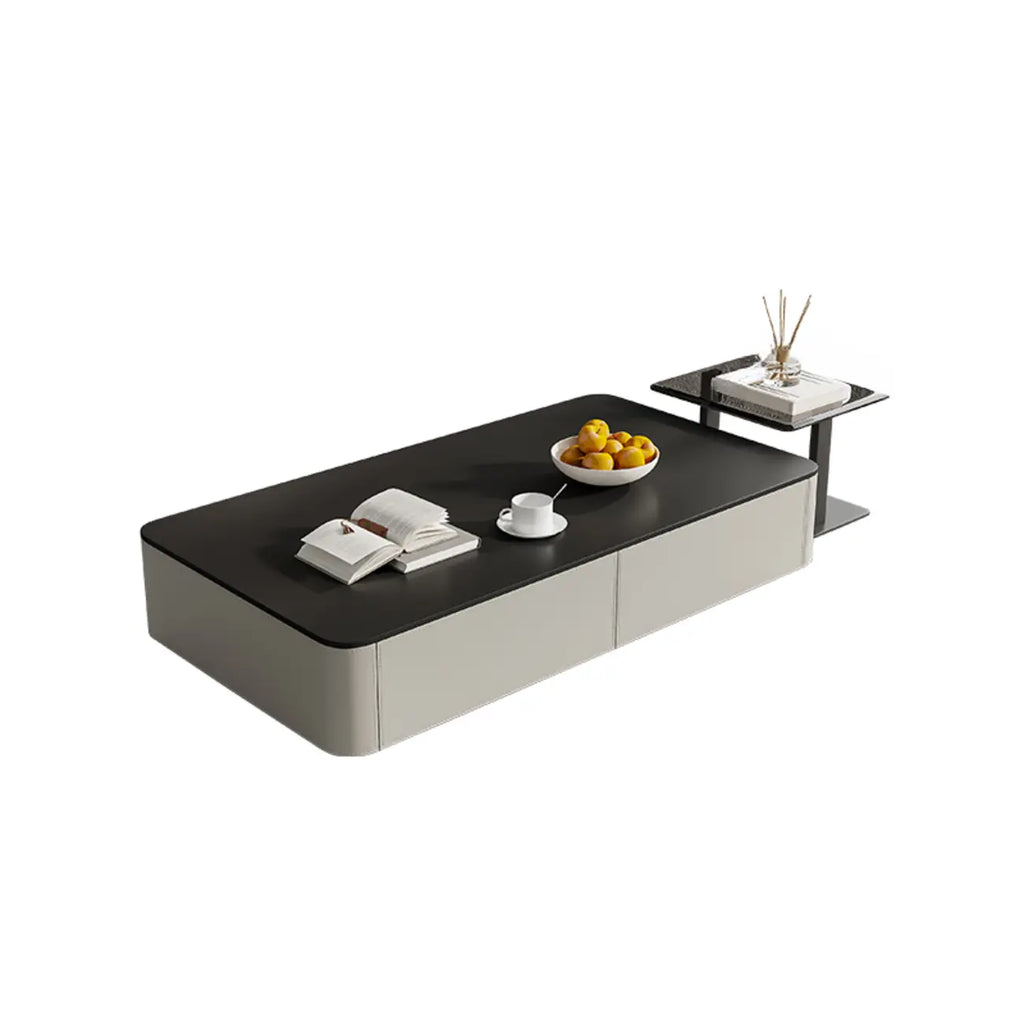 Modern Black Square Coffee Table with Drawers for Living Room