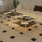 Modern Glass Nesting Coffee Table in Black with Storage