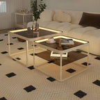 Modern Glass Nesting Coffee Table in Black with Storage