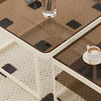 Modern Glass Nesting Coffee Table in Black with Storage