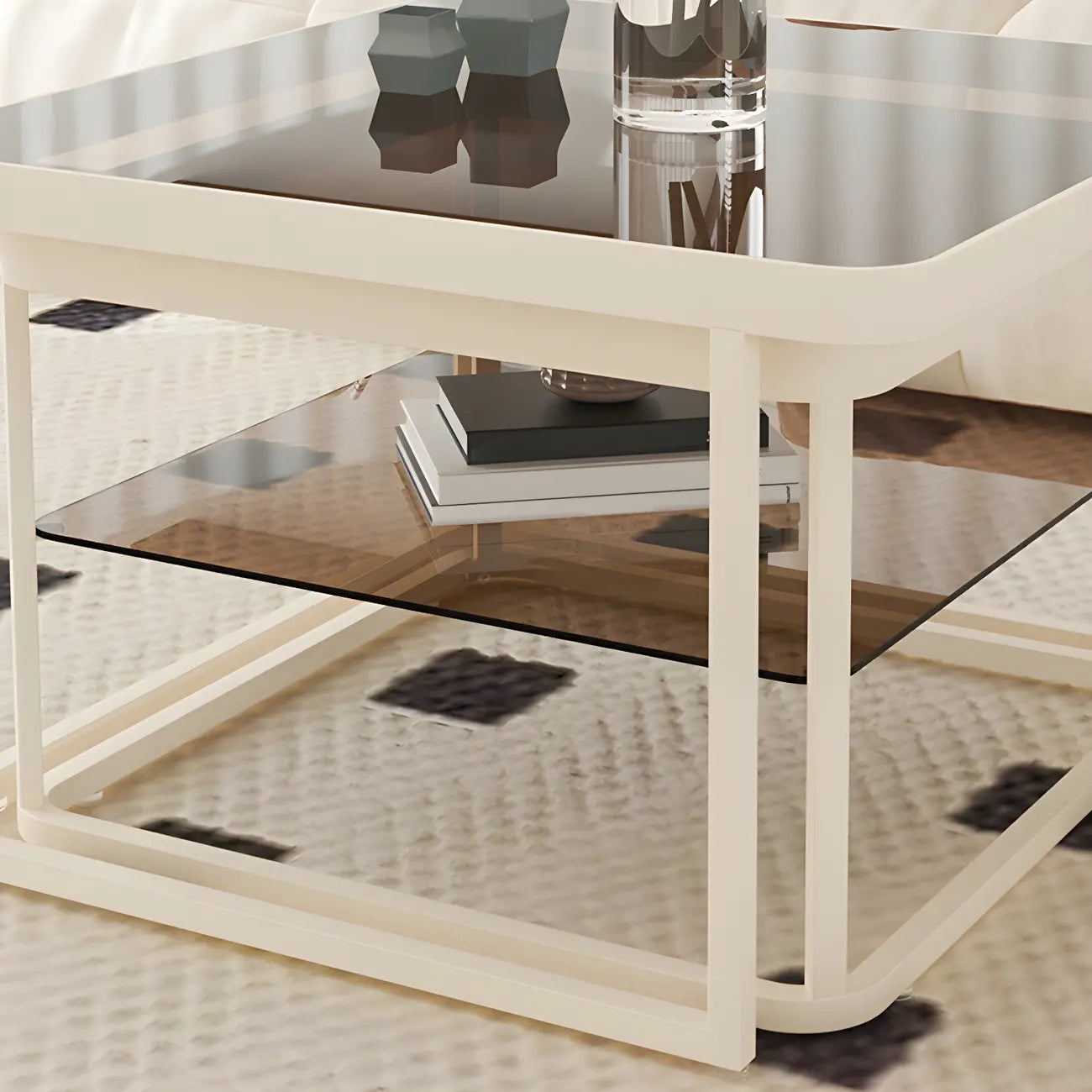 Modern Glass Nesting Coffee Table in Black with Storage