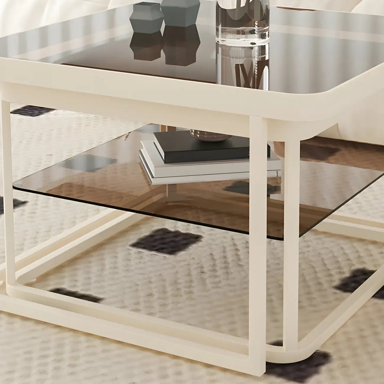 Modern Glass Nesting Coffee Table in Black with Storage