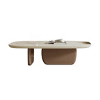 Modern Wood Oval Nesting Coffee Table with Block Base