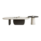 Modern Wood Oval Nesting Coffee Table with Block Base