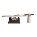 Modern Wood Oval Nesting Coffee Table with Block Base