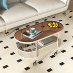 Modern Metal Oval Coffee Table with Storage & Wheels
