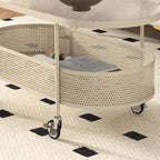 Modern Metal Oval Coffee Table with Storage & Wheels