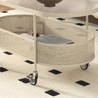 Modern Metal Oval Coffee Table with Storage & Wheels