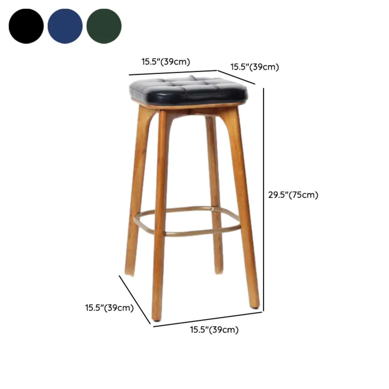 Scandinavian Wood Tufted Leatherette Bar Stools Backless